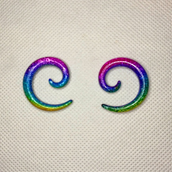 Rainbow Speckled Spiral Ear Tapers 2g - Picture 1 of 2
